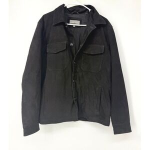 Slate & Stone Mens Black 100% Goat Suede Button Front Shirt Jacket Large